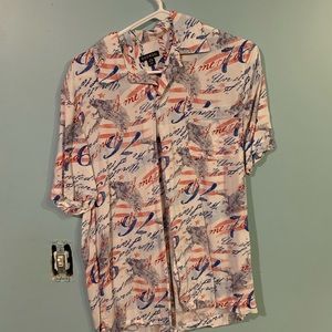 Red White and Blue Short Sleeve Button Up